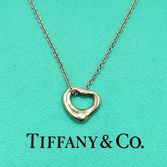 Tiffany & Co Elsa Peretti Open Heart Necklace, Tiffany Mini Open-Heart Necklace - Picture 1 of 6